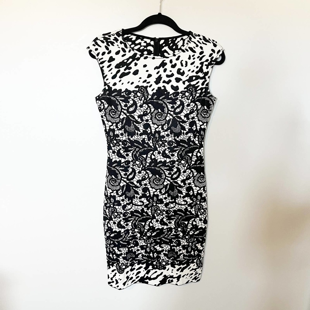 St. John Monochrome Patterned Midi Dress